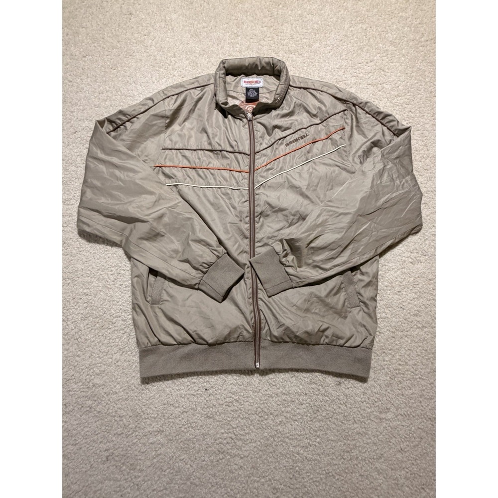 Ezekiel Hooded Windbreaker Jacket Mens‎ Large Beige Full Zip Y2K Skate Surf